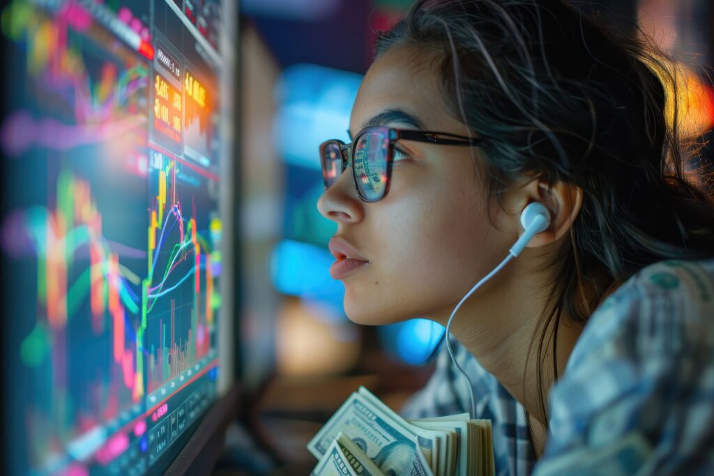 mujer haciendo trading