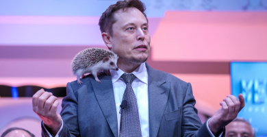 Elon Musk presenta su nueva memecoin SHRUB, con un puercoespin en su hombro. generada con ia