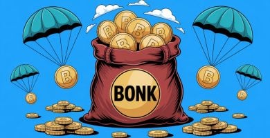 Ilustración de un airdrop de BONK de SOLaNA. IA generated