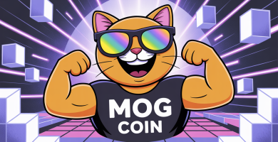Ilustración del personaje de la criptomoneda MOG una memecoin inspirada en la cultura del mogging