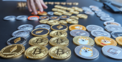 Mano humana organiza los token de diferentes criptos que forman parte de la TOKENOMÏA de las nlockchain(imagen generada con ia)
