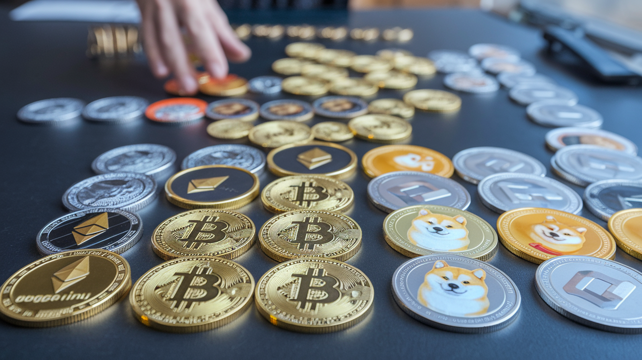 Mano humana organiza los token de diferentes criptos que forman parte de la TOKENOMÏA de las nlockchain(imagen generada con ia)