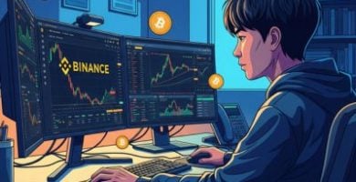 Ilustración de un hombre operando en Binance es seguro