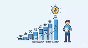 ilustracion sobre grafica sobre la evloucion de las criptomonedas, con un presentador humano al lado derecho. Imagen genrada con ia. las criptomonedas no tienen futuro