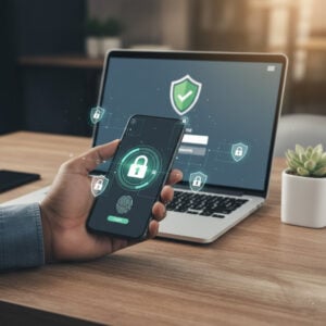 Hombre comprobando la seguridad de los brokers de criptomonedas