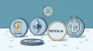 ilustracion de los 5 mejores tokens de criptomonedas del 2025 generada con IA.