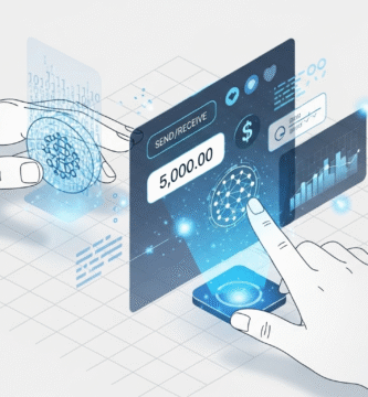 Ilustración de unas manos realizando una transacción con los tipos de dinero digital, tokens, criptomonedas y nfts