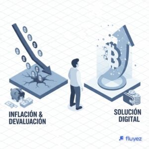 Gráfico mostrando la devaluación del peso argentino y el ascenso de las criptomonedas, ilustrando la búsqueda de refugio de valor.