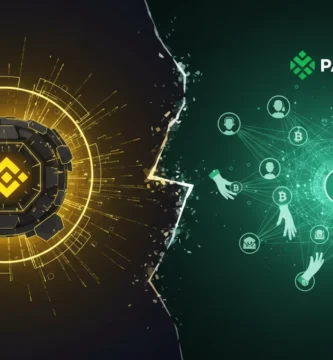 Representación conceptual de Binance como exchange centralizado y Paxful como plataforma P2P, destacando sus modelos de operación.