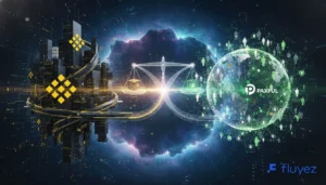 Comparativa visual de Binance (ciudad digital amarilla) y Paxful (red P2P verde), simbolizando la elección entre exchanges de criptomonedas.