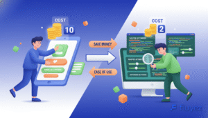 Comparación visual de comisiones cripto: mayor costo por simplicidad vs. menor costo por optimización en plataformas.