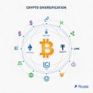 Un gráfico que muestra una amplia gama de criptomonedas, incluyendo Bitcoin, Ethereum, stablecoins y altcoins, representando la diversificación.