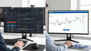 Dashboard personalizable y complejo de Binance frente a una interfaz limpia y minimalista de Kraken, mostrando la experiencia de usuario.
