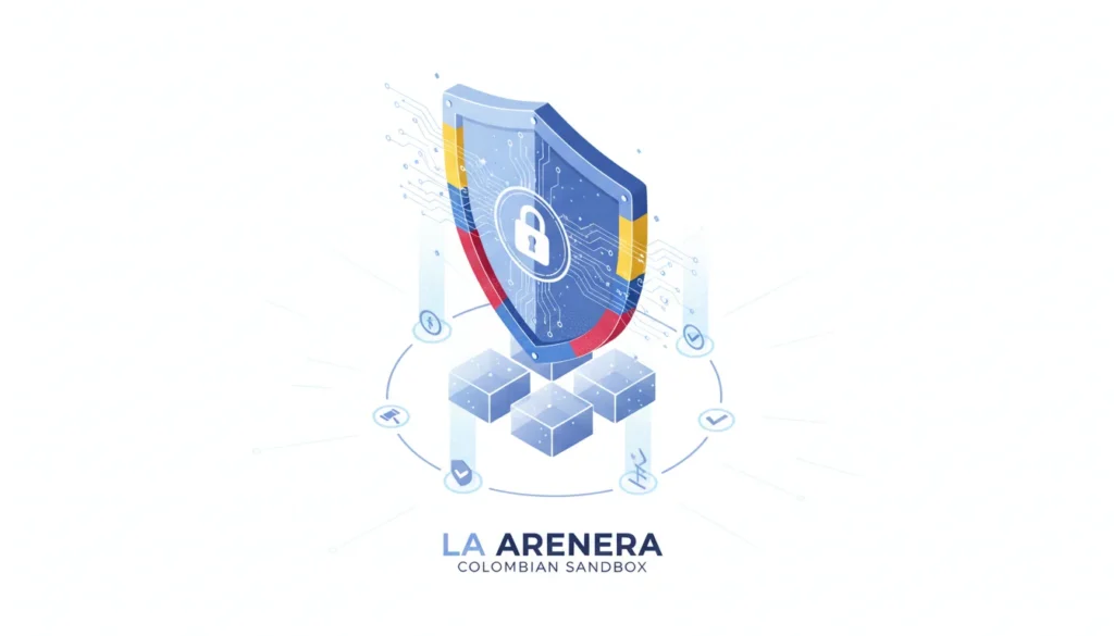 Escudo digital representando la seguridad y regulación de app de criptomonedas en Colombia.
