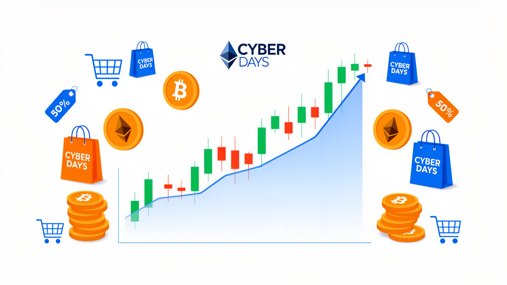 Gráfico mostrando el aumento de volumen de operaciones en el mercado crypto durante el Cyber Days cripto 2026.