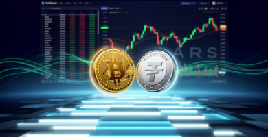 Bitcoin y USDT con gráfico de trading en Argentina — cómo vender grandes cantidades sin hundir el precio