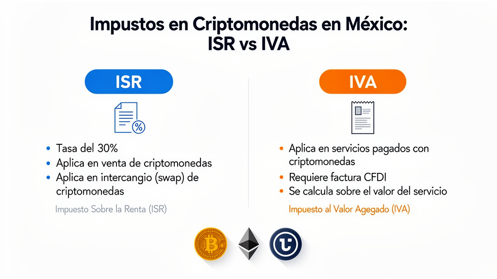 infografia impuestos criptomonedas personas morales Mexico ISR IVA SAT