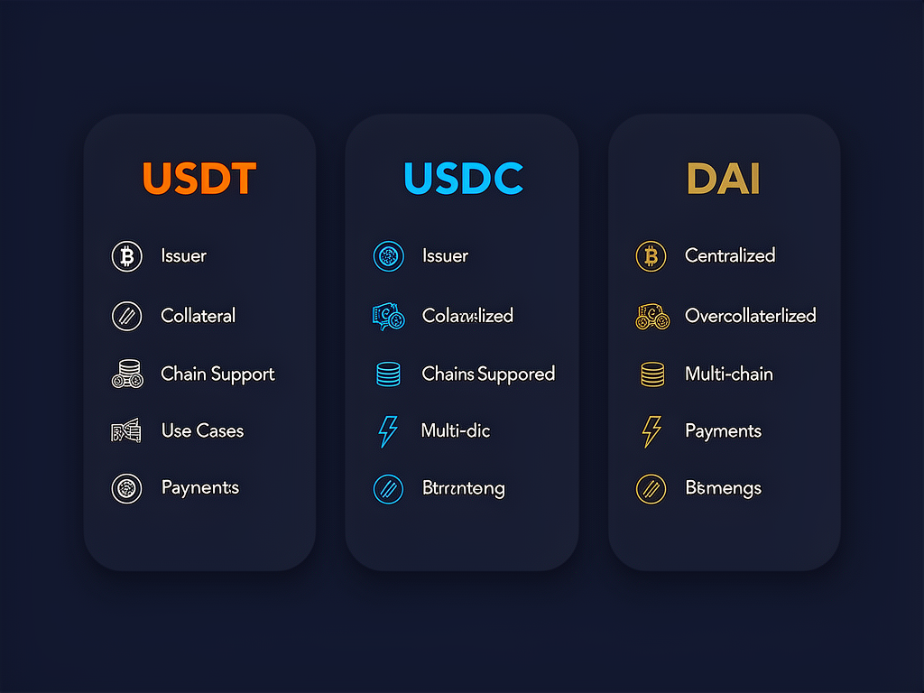 Comparativa de tipos de criptodólares: USDT, USDC y DAI