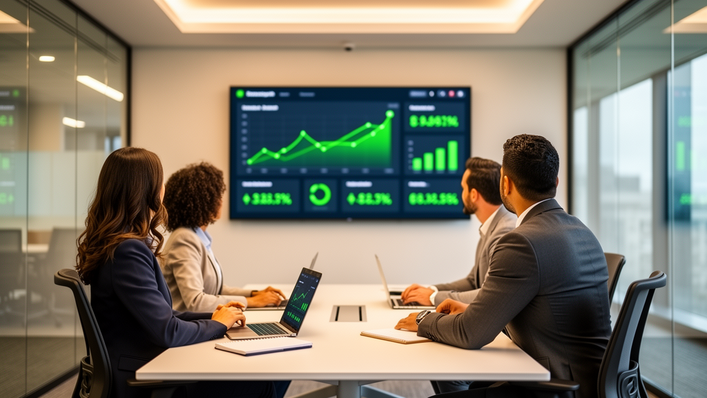 Equipo empresarial gestionando tesorería en criptodólares