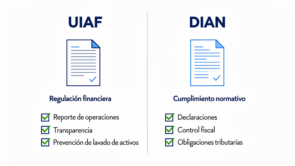 Infografía requisitos UIAF y DIAN para empresas que compran criptomonedas en Colombia