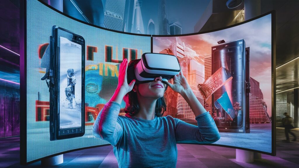 ilustarción generada con ia sobre la publicidad digital y la implementacion de la realidad virtual. 