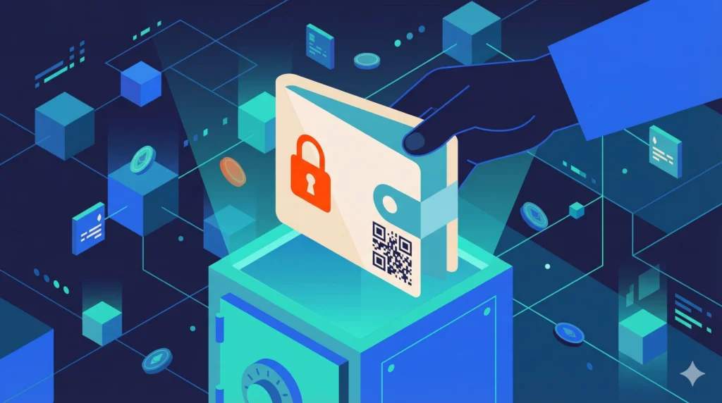 ilustración plana sobre una mano tomando una wallet paper